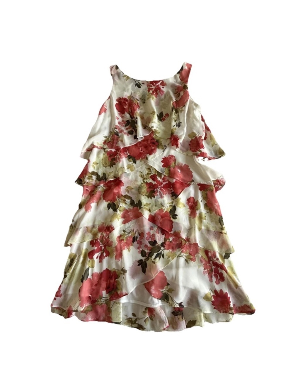 Vtg S L Fashions Dress Womens 12 Floral Chiffon Tiered Ruffle Church Wedding